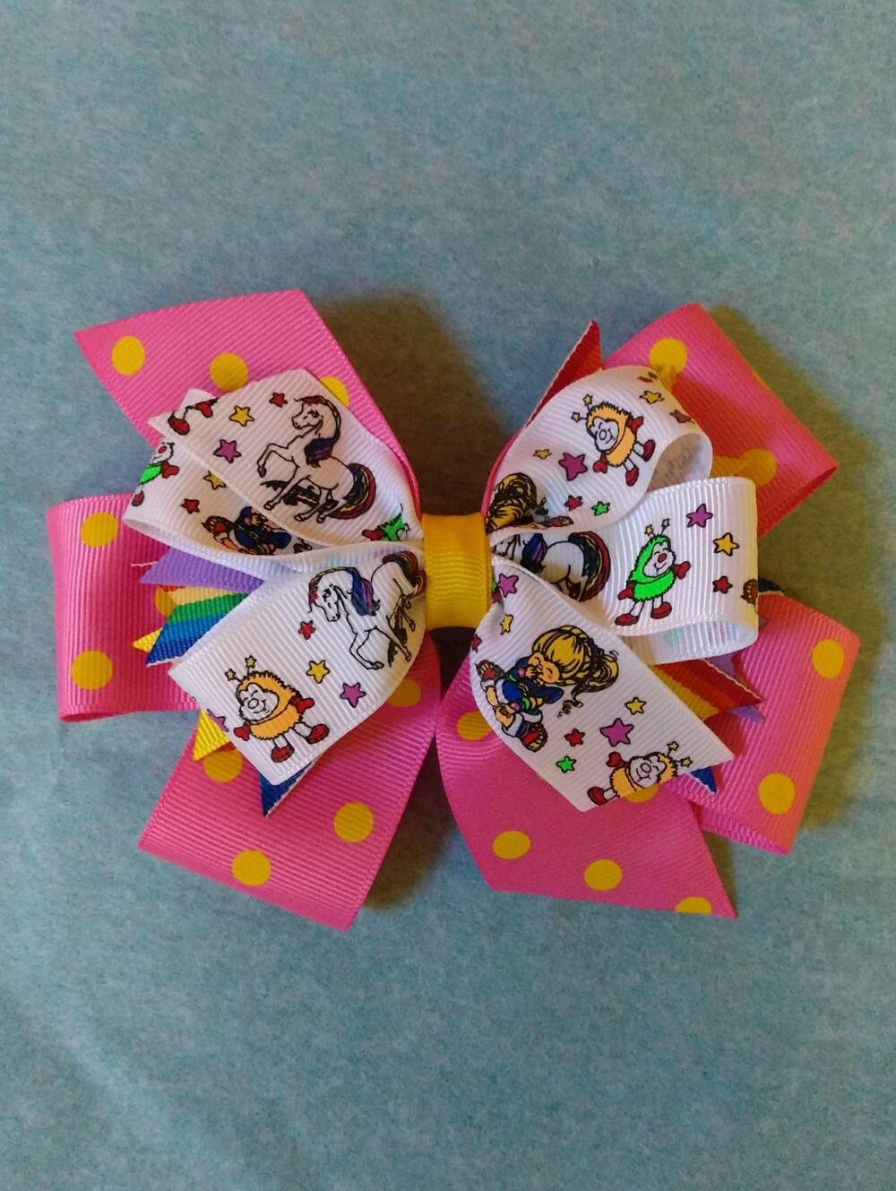 Handmade Boutique Rainbow Brite-inspired Stacked Hair Bow 🌈